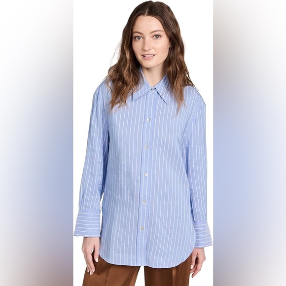 Vince Women's Oversized Stripe Shirt in Celestine 45312 - Picture 1 of 14